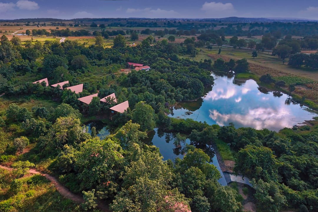 An aerial view of the lodge